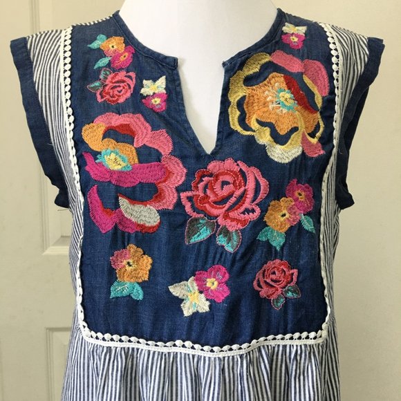 Savanna Jane Women’s Boho Floral Stripes Summer Shift Mini Dress Size Small - Picture 3 of 13